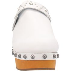 Slip into style and comfort with our Dingo1969 Deadwood clogs. These close-toed, leather slip-ons with metal accents and fashionable riveting are your new go-to for elevating any ensemble with a touch of well-to-do elegance. Spring Slip-on Clogs With Studded Rubber Outsoles, White Leather Mules With Wooden Heel, White Leather Mules With Leather Footbed, Leather Studded Slip-on Mules, White Closed Toe Clogs With Leather Footbed, White Leather Closed Toe Clogs, White Leather Clogs With Wooden Heel, White Leather Clogs With Leather Sole, Boys Cowboy Boots