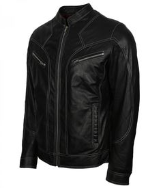 Buy Biker Men's Black Vintage Leather Jacket now! Rugged Black Biker Jacket For Biker Events, Black Rugged Biker Jacket For Biker Events, Rugged Black Biker Jacket For Motorcycling, Black Rugged Biker Jacket For Events, Rugged Black Outerwear With Zipper Closure, Black Leather Biker Jacket With Contrast Stitching, Rugged Black Leather Motorcycle Jacket, Black Rugged Leather Jacket For Motorcycling, Rugged Black Outerwear For Motorcycling