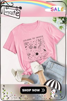 Summer Women T Shirt Versatile 100% Cotton Universe Space Stars Print Short Sleeve Oversized Tshirts Casual Graphic Tee Tops Women's Outfits By Occasions, Space Stars, Women T Shirt, Star Print, Tshirts Online, Shirt Online, Top Tee, Printed Shorts, Summer Women