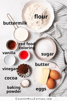 ingredients to make chocolate cake on a white table with text overlay that says, how to make chocolate cake