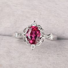 ◆ The ring is handcrafted from sterling silver and decorated with a dazzling 8*6 mm ruby and CZs. It is suitable for engagement/anniversary/daily occasion. ◆ Production Description: Main stone Type: Lab Ruby Main Stone Shape: Oval Cut Main Stone Size: 8*6 mm(1.76ct) Side stone: CZ Metal: 925 Sterling silver - Other options available in the drop down menu ◆ Customization: √Free for Add Engraving √Other Metal Type Available √Other Gemstones & Shapes Available √Personalization Requests Available ◆ Ruby Engagement Ring Vintage Silver, Ruby Engagement Ring White Gold, Ruby Wedding Rings Silver, Ruby Engagement Ring Silver, Ruby Ring Designs, Ruby Engagement Ring Vintage, Wedding Ring Silver, Silver Ruby Ring, Ruby Wedding Rings