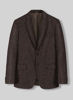 A sharp and sumptuous tweed jacket for the fashion-conscious man during the fall or winter season. Crafted from wool, the fundamental characteristic of the donegal tweed is its woolen construction featuring a plain-weave cloth with colored flecks. Each piece of the cloth reflects the colorful and wild landscape that has inspired the weavers for hundreds of years and makes Donegal tweed so unique. 
 
Look Includes   Brown Flecks Donegal Tweed Fabric  Two Button Jacket Style  Notch Lapel  Horn Bro Fall Tailored Tweed Jacket, Luxury Tweed Jacket For Business Casual Winter Wear, Luxury Tweed Jacket For Business Casual In Winter, Tweed Outerwear With Notch Lapel, Wool Tweed Jacket For Business In Winter, Luxury Tweed Jacket With Notch Lapel For Fall, Luxury Tweed Jacket With Herringbone Pattern For Business, Winter Tweed Blazer For Business Casual, Semi-formal Fall Tweed Jacket With Welt Pockets