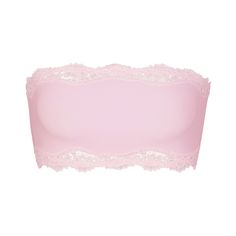 Fitted Strapless Bra With Lace Trim, Elegant Strapless Tube Top With Lace Trim, Stretch Lace Tube Top With Lace Trim, Feminine Stretch Bandeau Tube Top, Lace Tube Top With Built-in Bra For Spring, Seamless Lace Bandeau Bra, Elegant Lace Bandeau Bra, Elegant Pink Bandeau Tube Top, Feminine Pink Bra With Delicate Lace