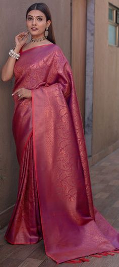 Pink and Majenta color Saree in Kanjeevaram Silk fabric with Weaving work Kanjeevaram Sarees Silk, Pink Kanjeevaram Saree, Party Wear Traditional, Kanjeevaram Sarees, Saree Silk, Traditional Saree, Traditional Sarees, Blouse Length, Petticoat