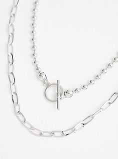 This necklace features two layers with beads in a silver tone finish. Base metal. Imported. Circumference: Layer 1: 19”, Layer 2: 21” + 3” extender. The best plus size women's bead and link toggle necklace - silver tone necklaces in silver. Necklaces For Necklines, Delicate Layered Necklace, Toggle Necklace, Moon Pendant Necklace, Moon Pendant, Custom Necklace, Gold Pendant Necklace, Link Necklace, Necklace Silver