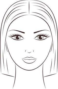 a woman's face with long hair and brown eyes, black and white outline