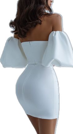 Off-shoulder Stretch Satin Dresses, Stretch Satin Off-shoulder Dresses, Solid Color Fitted Dress With Satin Finish, Fitted Solid Color Dress With Satin Finish, Fitted Solid Dress With Satin Finish, Satin Fitted Mini Dress, Solid Color Fitted Dress With Puff Sleeves, Fitted Satin Puff Sleeve Dress, Evening Mini Dress With Puff Sleeves