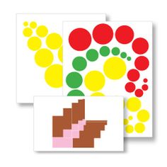 three different colored circles and dots on white paper, each with an individual's own image