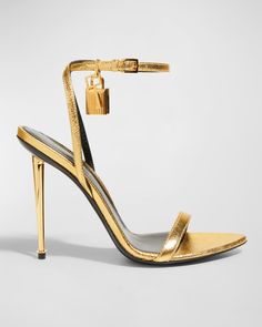 Get free shipping on TOM FORD 105mm Lock Metallic Stiletto Sandals at Neiman Marcus. Shop the latest luxury fashions from top designers. Tom Ford Heels, Tom Ford Brand, Snake Heels, Tom Ford Shoes, Metal Spikes, Spike Heels, Stiletto Sandals, Gold Heels, Footwear Design Women