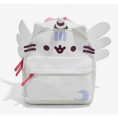 Pegusus Pusheen Backpack. Let Your Backpack Take Flight! Wear The Majesty That Is A Pusheen Super Pusheenicorn Mini Backpack And Live Your Best Life. Front Zip Pocket, Adjustable Purple Straps, Pink Carry Strap And, Yes, 3d Wings! Condition Is New With Tags White Leather Backpack For School, White Casual Leather School Backpack, Casual White Leather School Backpack, Casual White Leather Backpack For School, Casual White Leather Backpack For Back To School, White Leather Student Backpack, White Leather Backpack For Back To School, White Leather Standard Backpack For Students, Back To School Harajuku Style White Backpack