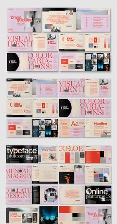 several different types of business cards are arranged on the same page, each with their own logo