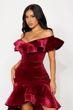 Available In Wine. Velvet Gown V-Neckline Short Ruffle Sleeves High Low Hem Stretch 95% Polyester 5% Spandex Imported | Like A Star Velvet Gown Dress in Wine size Medium by Fashion Nova Red Velvet V-neck Party Dress, Off-shoulder Velvet Dress For Night Out, Velvet Ruffle Mini Dress, Fitted Off-shoulder Velvet Dress, Velvet V-neck Dress For Date Night, Velvet V-neck Dress For Night Out, Party Velvet Burgundy Dress, Fitted Velvet Dress With Ruffles, Fitted Velvet Dress With Ruffles For Evening