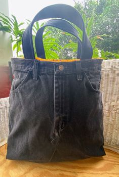 Plastic Weaving, Jean Tote Bag, Rustler Jeans, Jean Pockets, Denim Tote Bags, Upcycle Jeans, Grocery Tote, Denim Tote, Black Denim Jeans