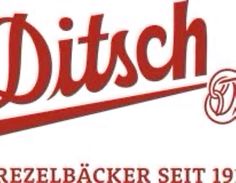 the logo for ditsch is shown in red and white