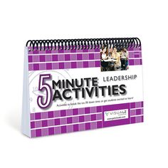 the 5 minute leader's activity book is shown in purple and white with an image of people sitting at a table