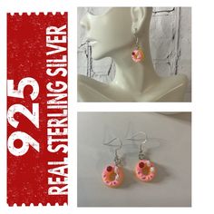 New Hooks Are 925 Stamped Charm Made Of Resin Hypoallergenic Nickel Free Donut Earrings, Donuts Earrings, Earrings Color, Handmade Silver, Handmade Jewelry, Jewelry Earrings, 925 Sterling Silver, Women Jewelry, Stamp