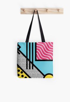 Soft polyester canvas shopping bag with edge-to-edge print on both sides. Fully lined for extra strength. Three sizes to choose from. Abstract bold, colorful 80s pop art memphis style graphics illustration Retro Bags With Graphic Print For Everyday, Retro Bags With Graphic Print For Daily Use, Memphis Art Movement, Multicolor Bags With Graphic Print For Shopping, Blue Rectangular Bag With Graphic Print, Multicolor Shopping Bags With Graphic Print, Retro Multicolor Tote Shoulder Bag, Retro Multicolor Tote Canvas Bag, Pop Art Tote Bag