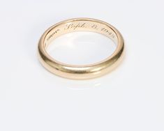 Tiffany & Co. Wedding Band.Vintage 1940's 14K yellow gold wedding band ring by Tiffany & Co. Size: 10. Weight: 6.5 Grams. Classic Yellow Gold Engraved Ring With Maker's Mark, Classic Engraved Yellow Gold Ring With Maker's Mark, Victorian Engraved Ring With Polished Finish For Wedding, Anniversary 14k Gold Engraved Ring With Maker's Mark, Yellow Gold Signet Ring With Maker's Mark For Wedding, Vintage Engraved Ring With Round Band, Yellow Gold Engraved Ring With Maker's Mark For Anniversary, Yellow Gold Signet Ring For Wedding With Maker's Mark, Yellow Gold Signet Ring For Wedding