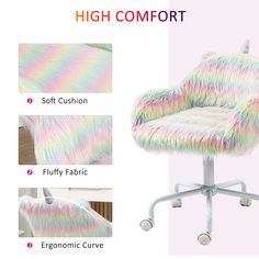 the high comfort office chair with colorful fur on it