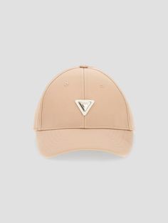 a beige baseball cap with a triangle on the front