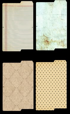 four different types of paper with polka dots and lines on the bottom, one is white