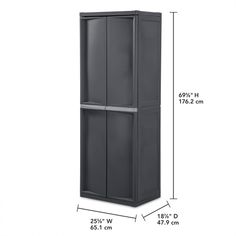 a tall cabinet with two doors and measurements