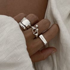 OLIVIA RING – wish you were naked Silver Ring Inspiration, Chunky Silver Jewellery, Chunky Silver Rings, Rings Aesthetic, Handcrafted Silver Jewelry, Classy Jewelry, Stacked Jewelry, Jewelry Lookbook, Funky Jewelry