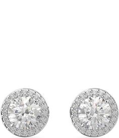 From Swarovski&#x2C; these earrings feature: Stud earringsPlated metalRound cut CZPost closureApprox. 0.375" x 0.375"Imported. Swarovski Stud Earrings, Silver Earrings Stud, Diamond Studded Earrings, Formal White Gold Crystal Earrings With Halo Design, Formal Crystal Earrings With Halo Setting, Swarovski Earrings Studs, Silver Elegant Earrings, Round Diamond Earrings, Bracelet Stacks