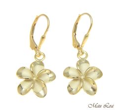 Description : Plumeria Size: 10mm Earrings Overall Size: 25mm long (including the hook) Weight: approx. 1.6 gram Plumeria Size: 12mm Earrings Overall Size: 28mm long (including the hook) Weight: approx. 1.9 gram Plumeria Size: 15mm Earrings Overall Size: 32mm long (including the hook) Weight: approx. 3.1 grams FREE Gift Box, FREE domestic shipping Please note: Picture is enlarged for detail viewing. If you are not satisfied with your purchase, please contact us and we will do our best to make it Yellow Gold Plated Dangle Flower Earrings, Nickel-free Yellow Gold Flower Earrings, Yellow Nickel-free Drop Flower Earrings, Hibiscus Cluster Earrings Bronze, Cheap Yellow Flower-shaped Earrings, Hawaiian Plumeria, Hawaiian Jewelry, Leverback Earrings, Cz Stone