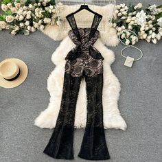 Elegant Black Lace Halter Jumpsuit for Women