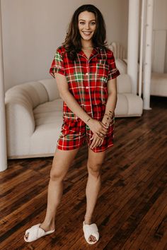 Women's Custom Satin Plaid pajamas – Spikes and Seams Red Relaxed Fit Sleepwear For Bedtime, Red Short Sleeve Sleepwear For Pajama Party, Red Relaxed Fit Sleepwear For Pajama Party, Red Relaxed Fit Sleepwear For Sleepover, Red Short Sleeve Pajama Party Set, Red Short Sleeve Sets For Pajama Party, Red Cotton Lounging Sets, Red Short Sleeve Sleepwear For Sleepover, Red Relaxed Fit Sleepwear For Loungewear