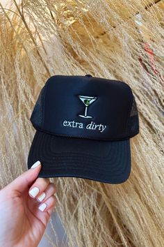 Extra Dirty Trucker Hat - ShopSpoiled Trendy Trucker Hat For Outdoor, Trendy Adjustable Brimmed Trucker Hat, Black Fun Snapback Hat With Curved Brim, Funny Black Snapback Trucker Hat, Adjustable Brimmed Trucker Hat, Black Trucker Hat For Party With Curved Brim, Funny Adjustable Trucker Hat For Streetwear, Trucker Style Snapback Baseball Cap For Party, Funny Trucker Hat For Streetwear