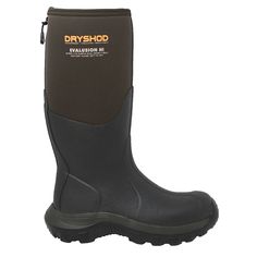 the dryshod wellington boots are black and brown