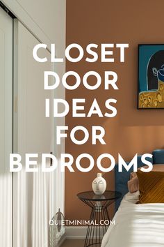 a bedroom with orange walls and white bedding that says closet door ideas for bedroom's