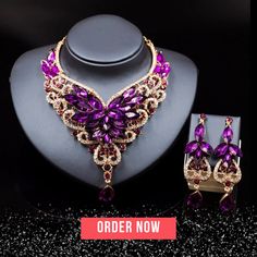 Elegant Vintage Crystal Jewelry Set – Vanity Glam Elegant Crystal Sets For Wedding, Purple Crystal Jewelry Sets For Wedding, Elegant Crystal Sets For Gifts, Elegant Purple Jewelry Sets For Wedding, Elegant Purple Bridal Necklace For Wedding, Nigerian Jewelry, Crystal Bridal Jewelry Sets, Bride Jewelry Set, Rhinestone Jewelry Set