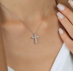 14K SOLID WHITE OR YELLOW GOLD 0.55 CARAT NATURAL DIAMOND CROSS NECKLACE Cross Height : 18.50mm Cross Width : 13.50mm Cross Thickness : 4mm Necklace Weight : 2.8gr Diamond Weight : 0.55 Carat --- G Color SI Clarity Diamond : 11 Diamonds-- Each Diamond 2.4mm--Very Nice White Color Sparkle Diamonds Item No : LRP123-5 --MADE IN USA-- ---Absolutely stunning. Comes in a gift box. Here is a beautiful , delicate and simple, yet classy cross necklace with diamonds. This is 14k Solid White Gold Cross Nec Classic White Diamond Necklace Hallmarked, Classic White Hallmarked Diamond Necklace, Elegant White Cross Pendant Jewelry, Classic White Diamond Necklace With Polished Finish, Fine Jewelry White Diamond Necklace With Polished Finish, White Gold Formal Cross Pendant Necklace, Luxury White Gold Cross Necklace For Formal Occasions, Luxury Diamond White Cross Necklace As Gift, Luxury Diamond White Cross Necklace For Gift