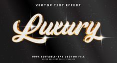 the luxury text effect is shown in gold and black with sparkles on it's edges