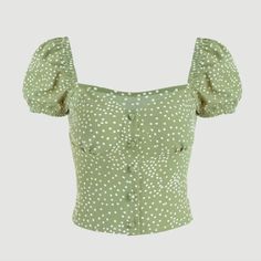 Green Polka Dot Blouse With Buttons. Nwt, Size S! Casual Polka Dot Puff Sleeve Tops, Casual Polka Dot Puff Sleeve Blouse, Casual Polka Dot Blouse With Puff Sleeves, Fitted Polka Dot Puff Sleeve Blouse, Maladaptive Dreaming, Halter Top Shirts, Cider Tops, Polyvore Clothes, Ruffle Tube Top