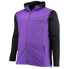 Bring a pop of Baltimore Ravens spirit to your outerwear in this Alpha full-zip jacket from Dunbrooke. For additional secure coverage and space, this midweight top offers two side zip pockets, a mesh-lined hood and a zipper garage. It also features a warm fleece lining and durable stretchy fabric perfect for bringing warmth to chilly outings. Topping it all off are its bold embroidered Baltimore Ravens graphics that showcase your unwavering support for the squad. Adjustable drawcord hem with pla Winter College Fan Apparel Outerwear, College Winter Fan Apparel Outerwear, Team-colored Fall Outerwear For Fan Gear, College Hooded Fleece Outerwear, Hooded Fleece Outerwear For College, Collegiate Hooded Sports Outerwear, Collegiate Style Winter Fleece Outerwear, Hooded Fan Apparel Outerwear For Winter, College Fleece Outerwear With Drawstring Hood