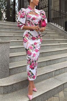 Another Love Song, Floral Stand, Red Flower Print, Sleeve Long Dress, Another Love, Elegant Red, Red Flower, Half Sleeve, High Collar