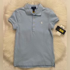 Polo Ralph Lauren Shirt Size: M (8-10) Brand New With Tags! Fitted Light Blue Short Sleeve Polo Shirt, Light Blue Cotton Polo Shirt For Spring, Spring Light Blue Cotton Polo Shirt, Fitted Blue Polo Shirt For Spring, Fitted Light Blue Casual Polo Shirt, Pretty Shoes Sneakers, Blue Polo, Ralph Lauren Blue, Pretty Shoes