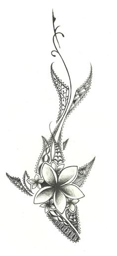 a drawing of a flower with leaves on the bottom and an arrow in the middle