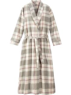 Flannel Wrap Robe For Women Plaid Relaxed Fit Sleepwear For Fall, Relaxed Fit Plaid Sleepwear For Fall, Plaid Long Sleeve Sleepwear For Fall, Cozy Sleep Robe For Fall, Cozy Fall Sleep Robe, Flannel Robe, Robe For Women, Vermont Country Store, Flannel Women