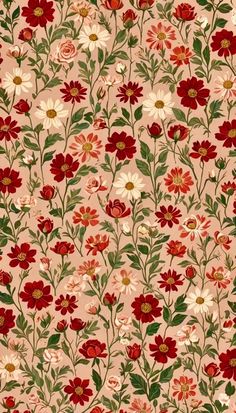 a floral pattern with red and white flowers