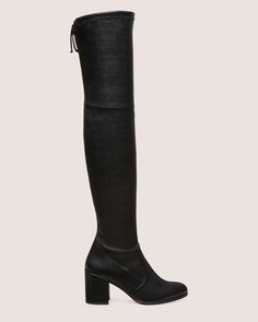 In STRETCH NAPPA LEATHER/BLACK Stuart Weitzman Tieland, Sheer Midi Dress, Knee Stretches, Boot Stand, Stretch Boots, How To Stretch Boots, Lug Sole, Tie Back, Over The Knee Boots