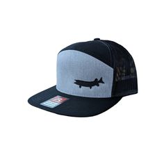 a black and grey hat with an airplane on it