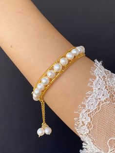 Gold Plated Silver Freshwater Pearl Bracelet, Wedding Pearl Bracelets, Delicate Pearl Bangles Wedding Handmade Jewelry bracelets and anklets by BirinciJewelry on Etsy Handmade Adjustable Pearl Bracelet For Wedding, Elegant Handmade Anklets With Round Beads, Elegant Handmade Anklets With Beads, Elegant Adjustable Pearl Anklets, Hand-strung White Bracelets For Wedding, Elegant Pearl Anklets For Wedding, White Hand-strung Wedding Bracelets, Elegant Hand-strung Jewelry For Anniversary, Elegant Handmade Wedding Bracelets