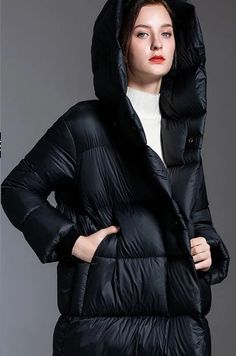 Loose Long Women Down Coat Winter Loose 90% Hooded Duck Down Jackets       Organic nature Fabric hand made custom Made women fashion #women clothing #downcoatwomen#loosedowncoat#blackcoat#plussizecoat Solid Duck Down Puffer Jacket For Cold Weather, Hooded Duck Down Winter Outerwear, Hooded Duck Down Winter Wear, Duck Down Puffer Jacket With Detachable Hood, Thick Duck Down Outerwear For Cold Weather, Winter Duck Down Puffer Parka, Winter Long Sleeve Duck Down Hooded Jacket, Casual Thick Duck Down Puffer Jacket, Winter Duck Down Hooded Jacket