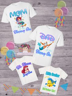 the little mermaid birthday shirt is shown with other items