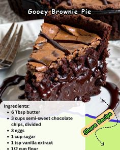 a piece of chocolate brownie pie on a plate